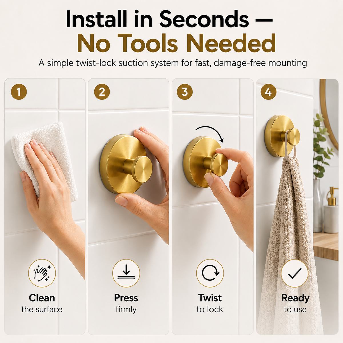 No drill suction hook installation